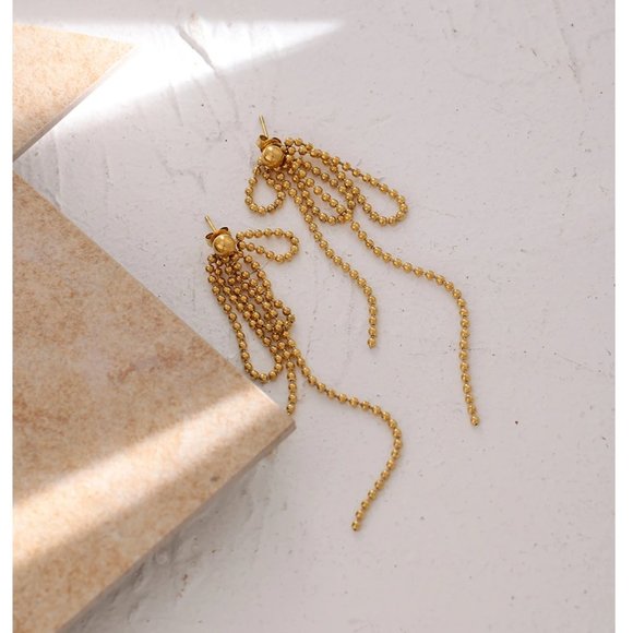 New 18K Gold Plated Bead Bow Drop Chain Necklace - Picture 5 of 5